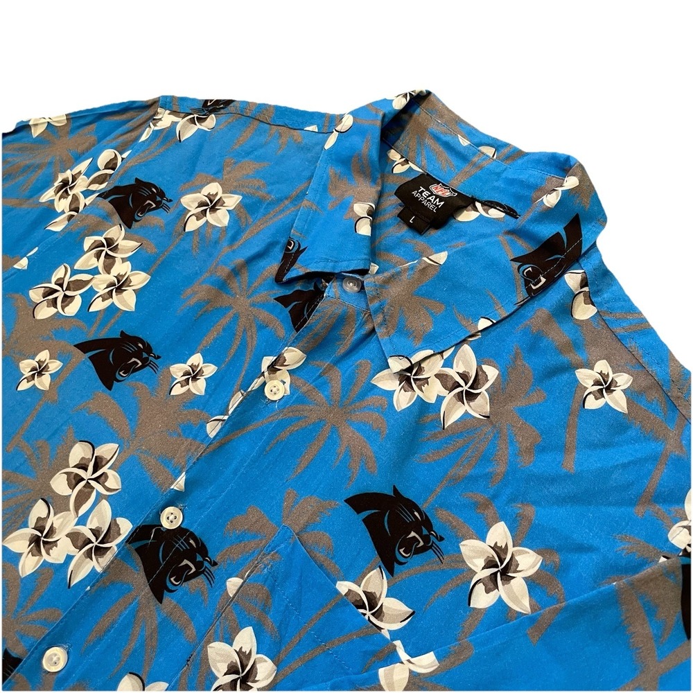 Carolina Panthers Hawaiian Shirt Mens Large NFL Team Apparel Blue Floral Button